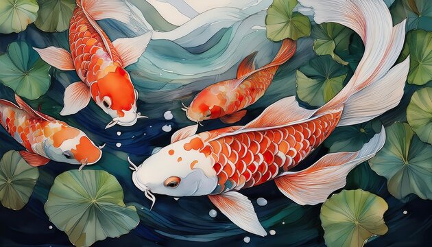 Koi have excellent memory and can recognize their owners. They are social creatures and often swim in groups, displaying playful behavior.
