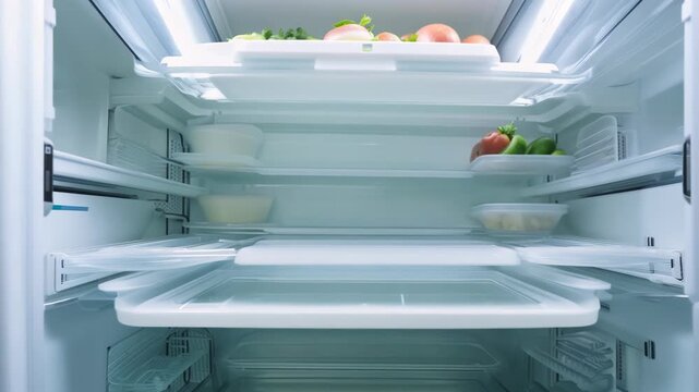 Sleek White Refrigerator with Carefully Arranged Fresh Produce