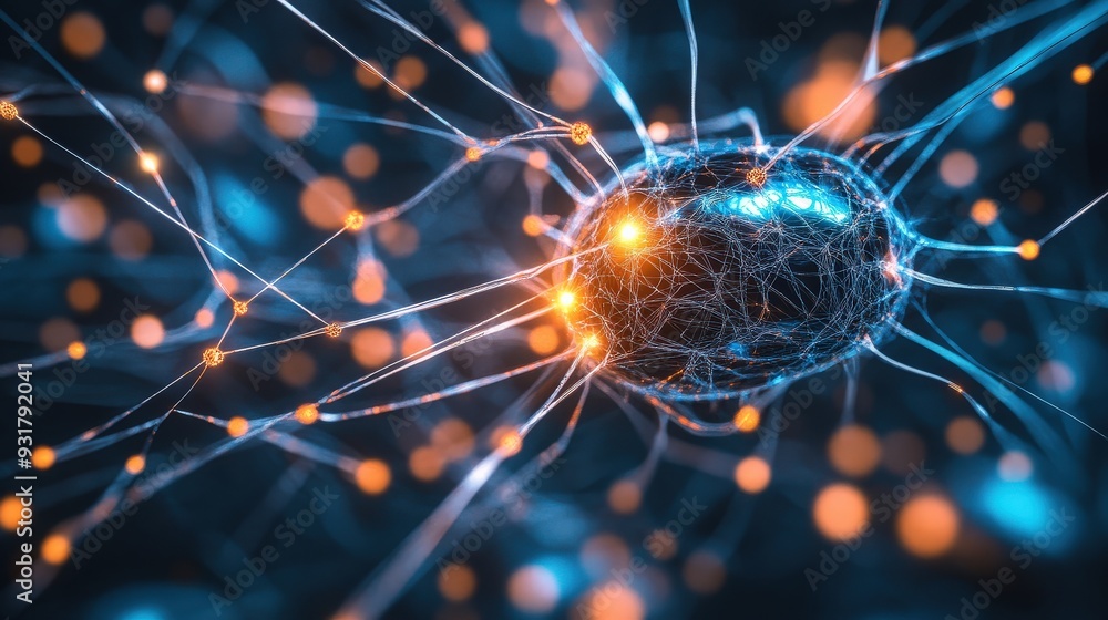 Poster Neural connections form as electrical signals create pathways in the brain, illuminating the complexities of cognitive activity