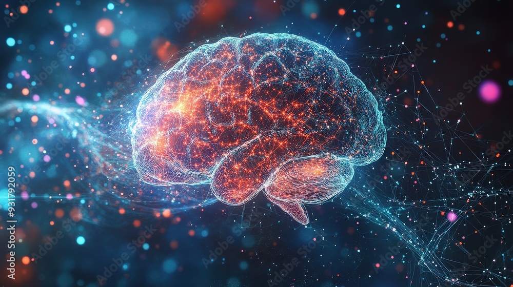Poster a neural network appears to form within the brain, showcasing bright connections and patterns amidst