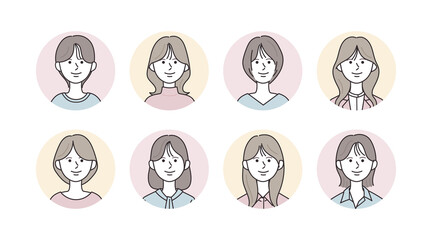 様々な女性のアイコンイラストセット