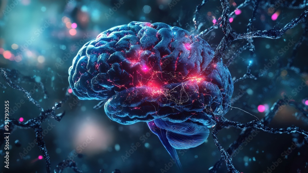 Poster this visual representation showcases the activation of neural pathways in the brain, highlighting in