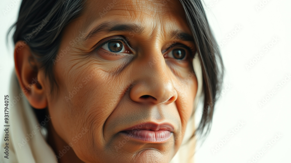 Sticker Close-up of a woman's face, showing wrinkles and lines