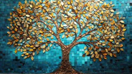 Colorful Mosaic Tree of Life gold mosaic tiles