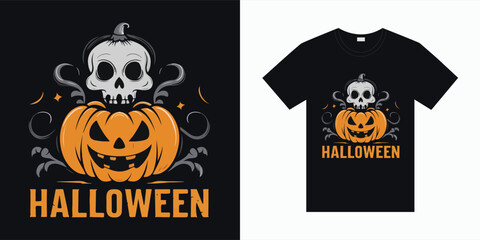 Fototapeta premium Halloween T-shirt design costume template. Happy Halloween scary trendy vector t-shirt design. Halloween vector clothing apparel t-shirt design for man, woman and children