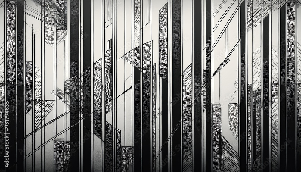 Poster sleek linear design in monochromatic sketch with textured stripes and distressed details.