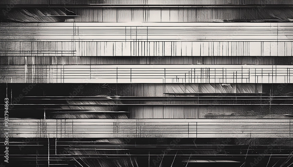 Poster sleek linear design in monochromatic sketch with textured stripes and distressed details.