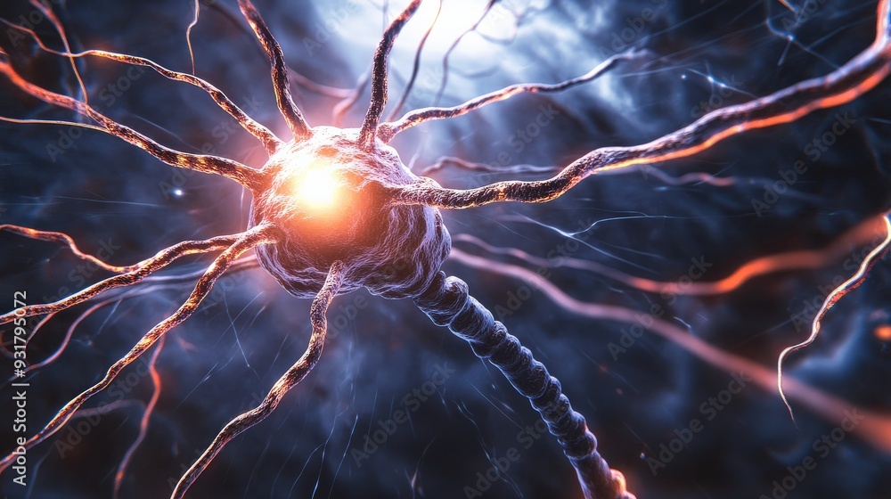 Poster a neuron actively transmits an electrical signal, showcasing inner dynamics and intricate connection