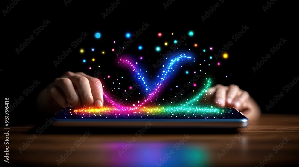 Aufkleber interactive digital art with colorful particle effects