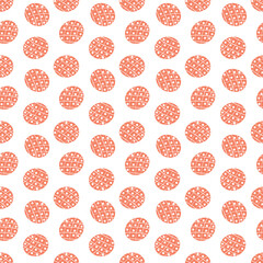 Сute vector seamless pattern circle with ornament on a white background.  Hand drawn elements. Suitable for decor, wrapping paper, ceramics tile, fabric.