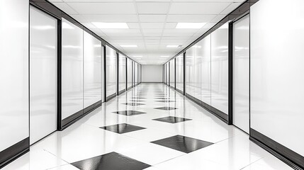 Obraz premium Modern White and Black Corridor with Symmetrical Design