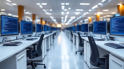 Obraz premium Modern Office with Rows of Computers