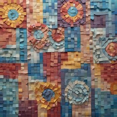 mosaic of small colorful pebbles, colorful stones arranged in geometric patterns, 