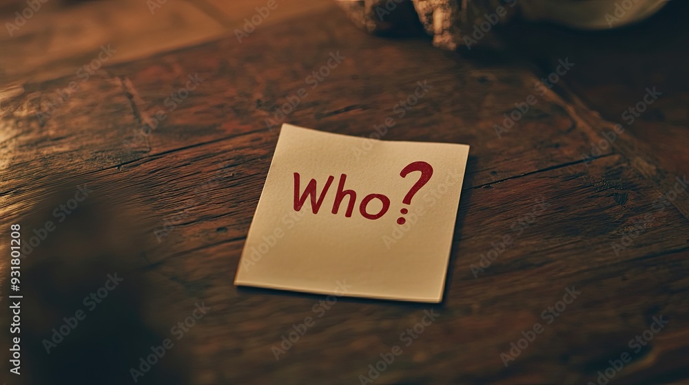 Poster a small paper note with a red question mark 