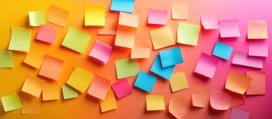 Colorful Sticky Notes on Vibrant Gradient Background for Creative and Organizational Concepts