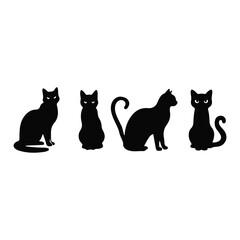 Cats silhouette, Vector silhouette of the cat sitting, black color, isolated on white background 
