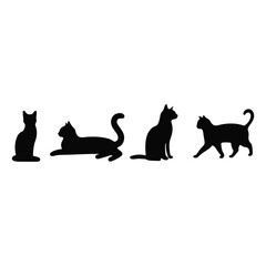 vector isolated silhouette cat set,  Cat silhouette vector pictogram ,Vector silhouette of the cat sitting, black color, isolated on white background