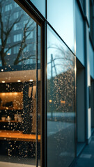 Naklejka premium Rainy Day Reflections in a Modern City