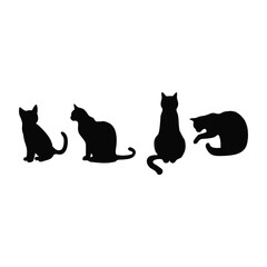 vector isolated silhouette cat set,  Cat silhouette vector pictogram ,Vector silhouette of the cat sitting, black color, isolated on white background