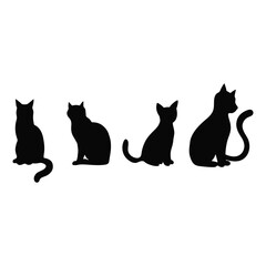 vector isolated silhouette cat set,  Cat silhouette vector pictogram ,Vector silhouette of the cat sitting, black color, isolated on white background