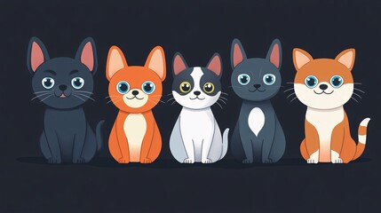 Obraz premium Abstract design of cartoon-style pets with playful expressions on a dark background