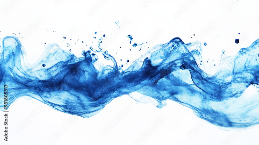 Poster close-up of a blue-colored drop in water, capturing the abstract motion of watercolor ink splashing.