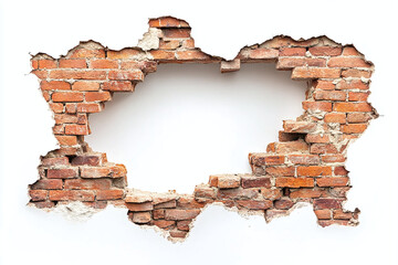 a hole in a brick wall on a white background