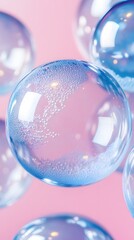 Blue Soap Bubbles on Green Background, Abstract Image, Texture, Pattern, Wallpaper, Cover and Screen of Smartphone, Cell Phone, Computer, Laptop, 9:16 and 16:9 Format
