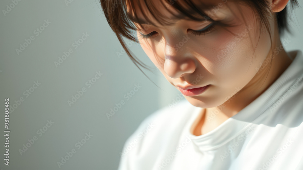 Poster Young Woman Looking Down With Soft Light