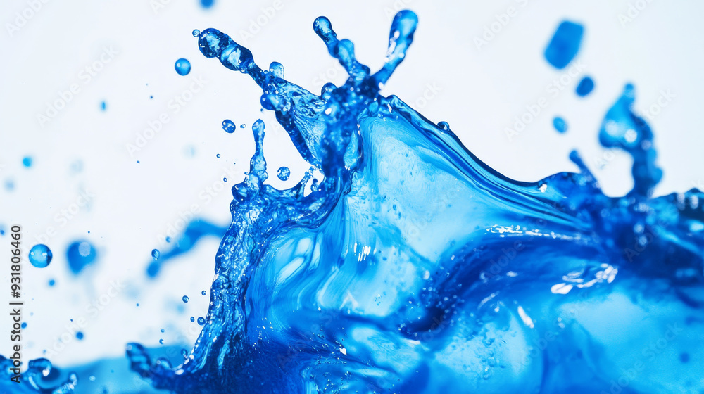 Poster close-up of a blue-colored drop in water, capturing the abstract motion of watercolor ink splashing.