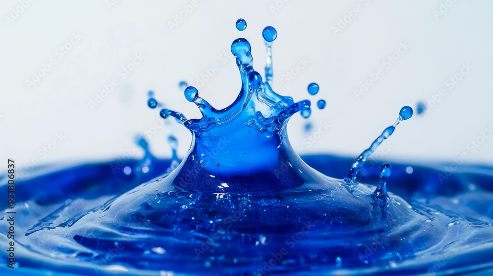 Poster close-up of a blue-colored drop in water, capturing the abstract motion of watercolor ink splashing.
