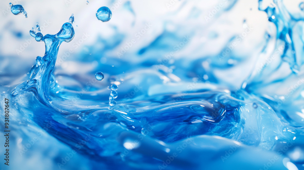 Poster close-up of a blue-colored drop in water, capturing the abstract motion of watercolor ink splashing.