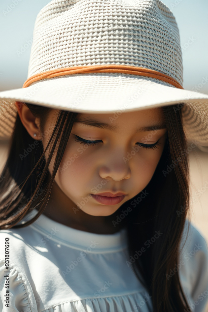 Canvas Prints Portrait of a Young Girl Wearing a Straw Hat