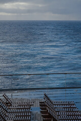 Breathtaking panoramic ocean views from outdoor deck of legendary ocean liner cruiseship cruise...