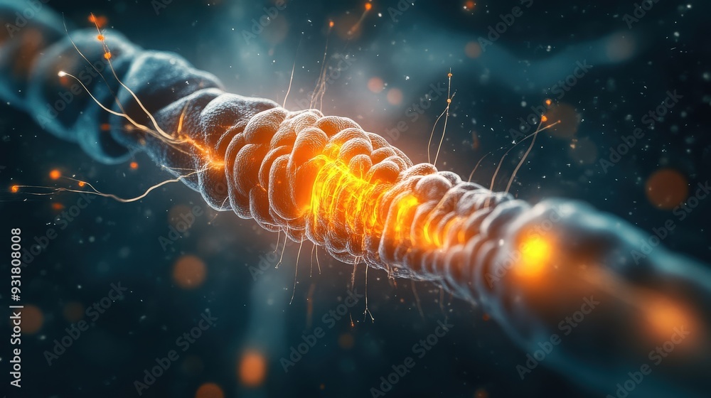 Poster the spinal cord showcases vibrant nerve signals transmitting through its intricate structure, highli