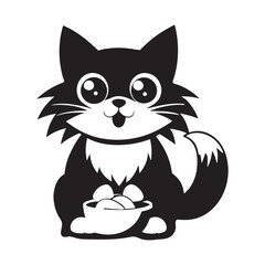 cat eating vector silhouette illustration isolated on white background