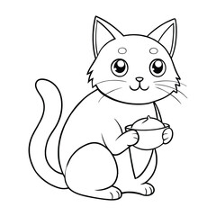 cat eating vector silhouette illustration isolated on white background