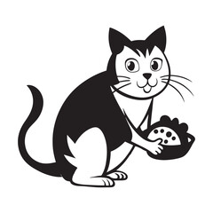 cat eating vector silhouette illustration isolated on white background