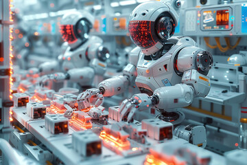 Fototapeta premium Humanoid robots aid manufacturing quality