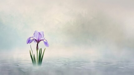 Purple Iris in Foggy Water.