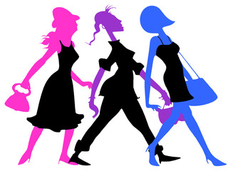 Illustration of modern fashion girls' posing