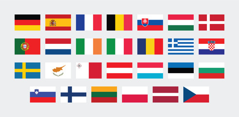 National Flag of All European Union countries. Set of European Union country Flag.
