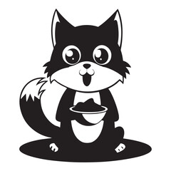 cat eating vector silhouette illustration isolated on white background