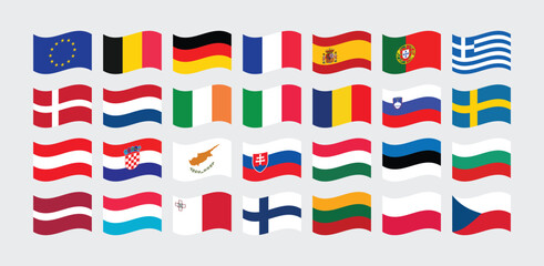 National Flag of All European Union countries. Set of European Union country Flag.
