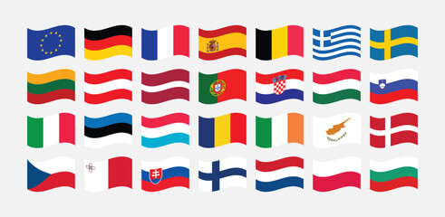 National Flag of All European Union countries. Set of European Union country Flag.
