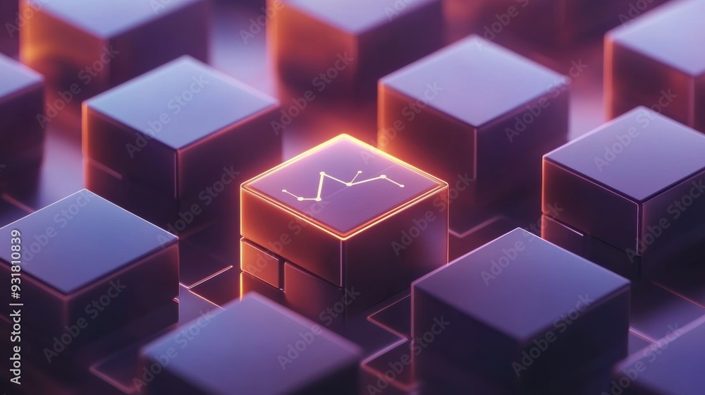 Aufkleber a close up of a glowing square on top of some computer keys, ai