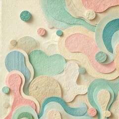 A vibrant collage of colored paper shapes in soft pastels, creating a playful and artistic abstract design.