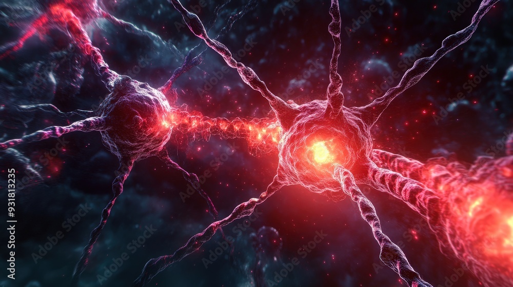 Aufkleber two neurons are seen firing and establishing synapses, showcasing the vibrant activity within a neur
