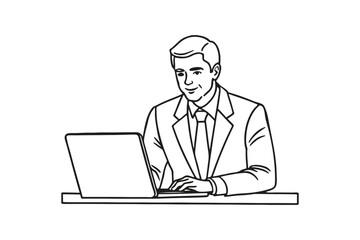  Person with laptop line art illustration vector silhoutette
