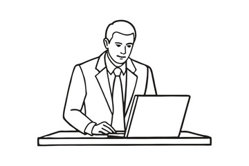  Person with laptop line art illustration vector silhoutette